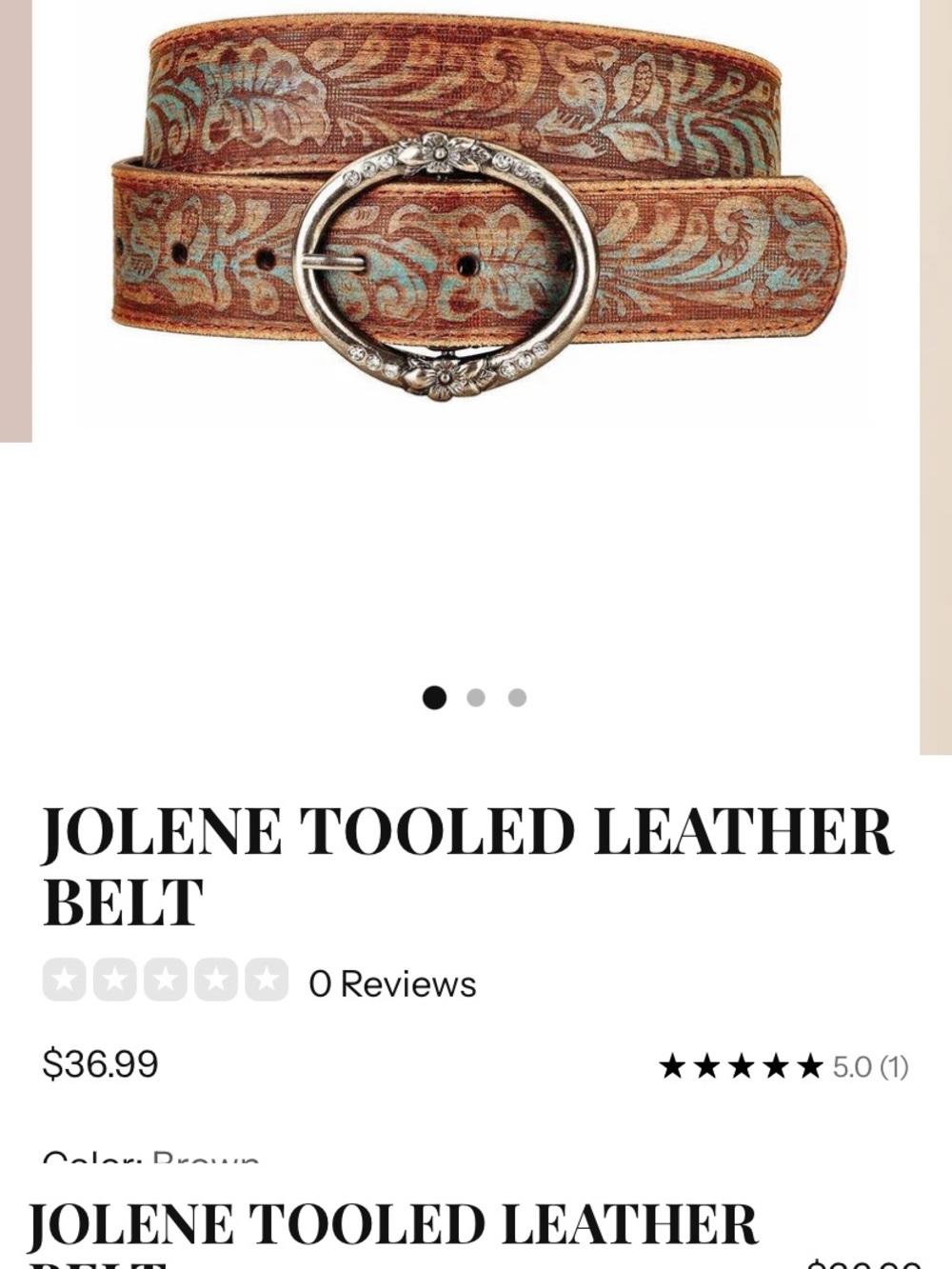 Most Wanted Genuine Leather Belt in Brown with Teal Pattern - Picture 2 of 6